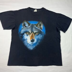 Vtg Caribbean Dream Wolf Womens T-Shirt Sz Large 90s Oversized Black B1